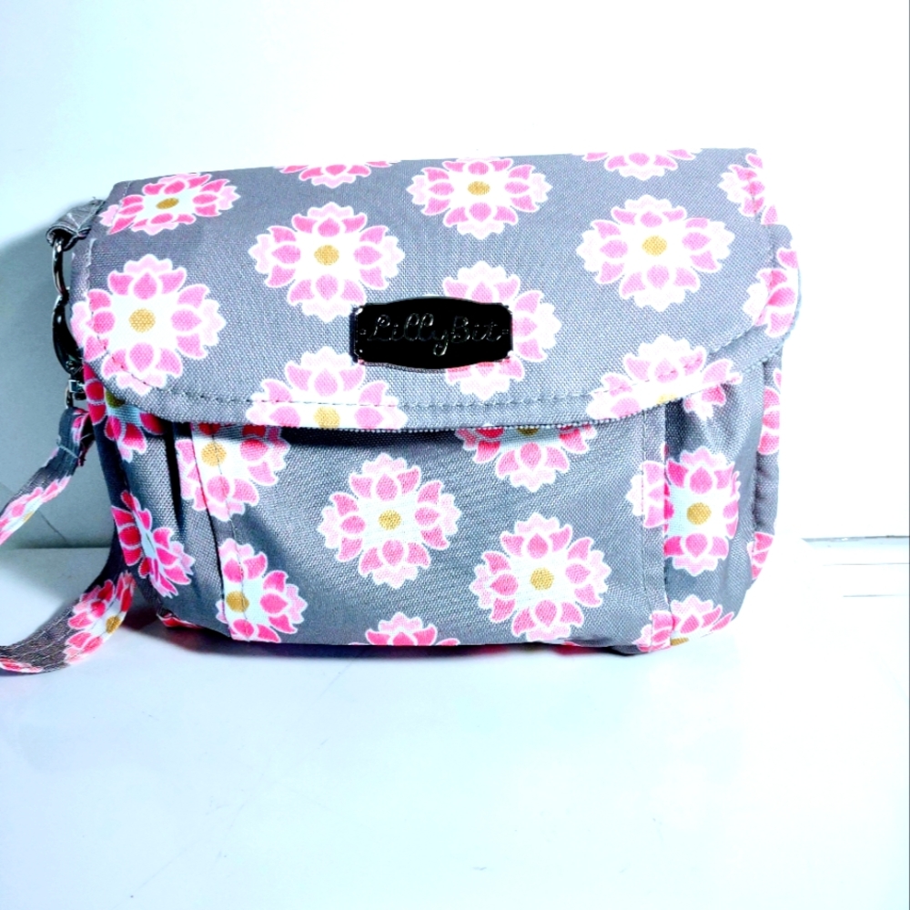 Lilly Bit foldable Pink and Grey Diaper Clutch with strap